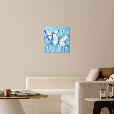 Textured White and Blue Butterfly Canvas Wall Art, 24" x 24"