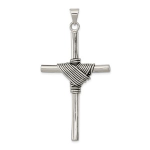 Black Bow Jewelry Sterling Silver Large Antiqued Solid Tube Rope Cross Pendant, 32x63mm - 1 of 4