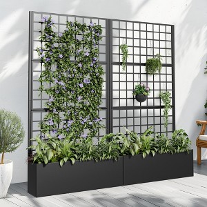 PexFix 71" x 35.4" Tall Wrought Iron Garden Trellis with Planter Box Black Outdoor Plant Support for Climbing Flowers Vines Patio Yard Decor - 1 of 4