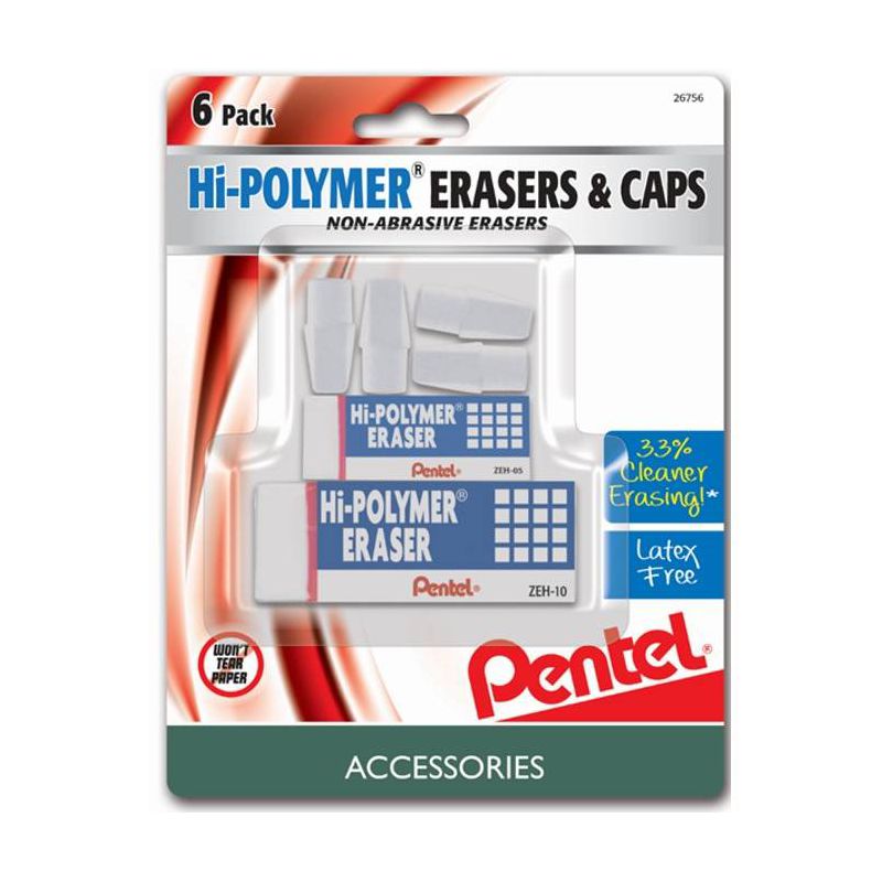 Pentel 6pk Erasers and Caps White, 1 of 7