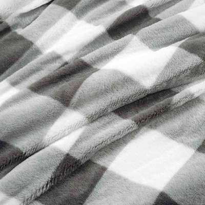 Light Gray Twin Plaid Faux Fur Comforter Set