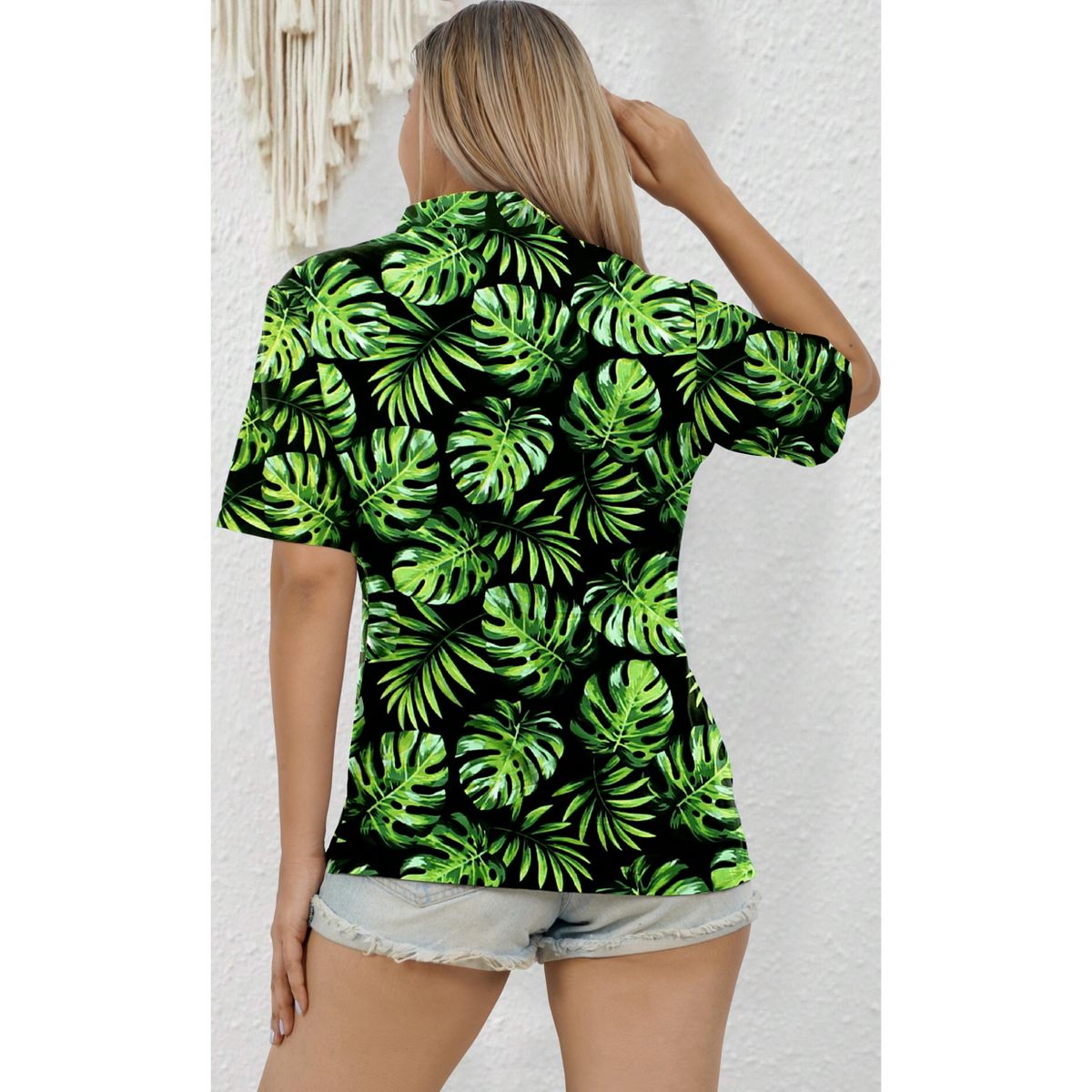 HAPPY BAY Hawaiian Shirts Womens Button Down Holiday Short Sleeve Womens Button Up Blouses Party Tropical Vacation Versatile Shirt XXL Green,Leaf - thumbnail 3