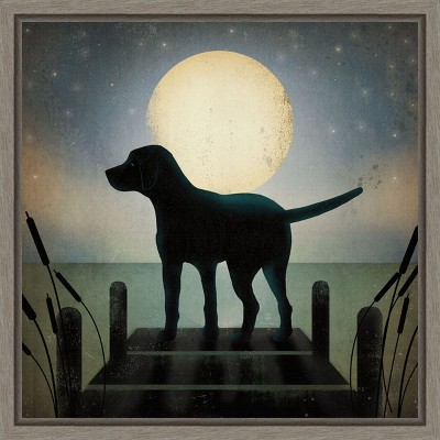 Amanti Art Moonrise Black Dog by Ryan Fowler Canvas Wall Art Print Framed 16-in. x 16-in.