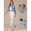 INSPIRE CHIC Women's Rivet Studded Denim Turndown Collar Long Sleeve Casual Wash Cropped Jean Jacket - 2 of 4