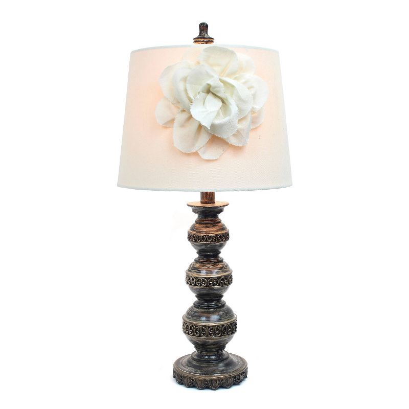 Aged Stacked Ball Table Lamp with Couture Linen Flower Shade White - Elegant Designs, 2 of 6