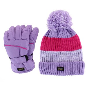 Polar Extreme Girl's Lined Beanie and Ski Glove Winter 2 Piece Set - 1 of 4