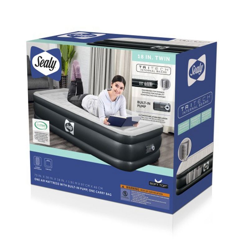 Sealy Tritech Inflatable Indoor or Outdoor Air Mattress Bed 18" Airbed with Built-In AC Pump, Storage Bag, and Repair Patch, 3 of 7