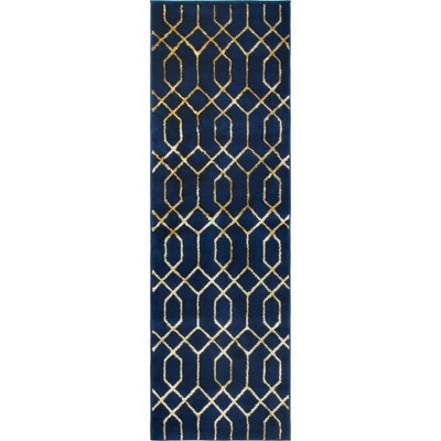 Regency Era Navy Blue & Gold Trellis Synthetic Runner Rug