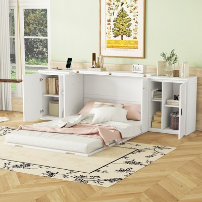 Whisen Modern Design Full Size Murphy Bed, Folded into a Cabinet with Shelves and USB Ports