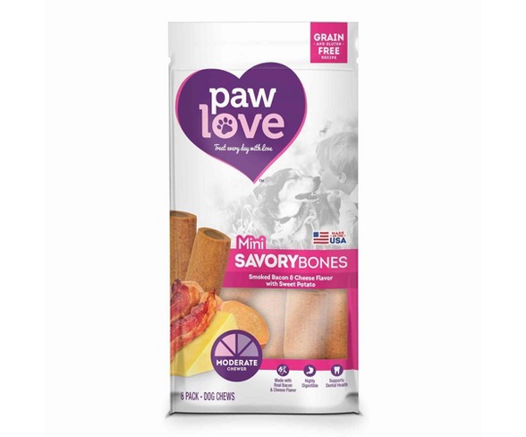 Paw Love Mini Savory Bones Smoked Bacon & Cheese Flavor With Sweet Potato - 8ct