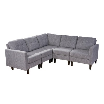 5pc Delilah Mid Century Modern Sectional Sofa Set Gray - Christopher Knight Home