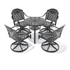 5-Piece Round Cast Aluminum Patio Set with Swivel Chairs,Red Cushions,and Umbrella Hole - 4 of 4