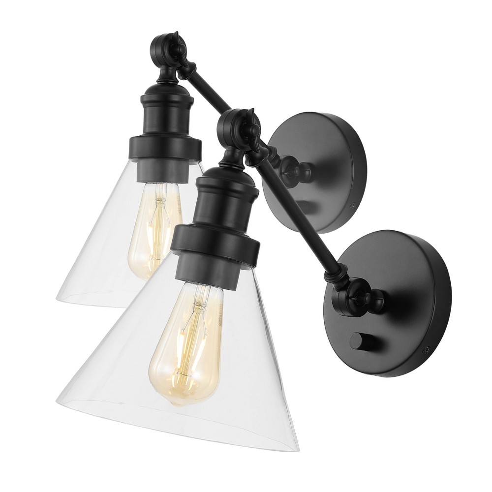 8" (Set of 2) Iron/Glass Adjustable Cowie Wall Sconces Oil Rubbed Bronze - JONATHAN Y: UL Listed, Includes LED Bulbs
