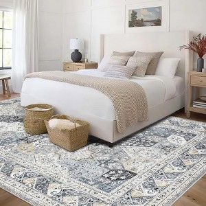 Washable Area Rugs, Non-Slip Neutral Vintage Distressed Soft Rug, Low Pile Stain-Resistant Carpet, Indoor Foldable Print Floor Mat - 1 of 4