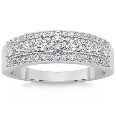 Pompeii3 5/8Ct Pave 3-Row Diamond Wedding Ring Stackable Band 14k Gold Lab Created
