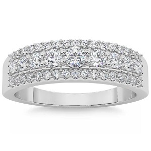 Pompeii3 5/8Ct Pave 3-Row Diamond Wedding Ring Stackable Band 14k Gold Lab Created - 1 of 4