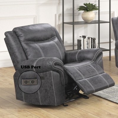 Vynxaria Power Motion Microfiber Recliner Chair w/Pocket Coil Seats, USB Port, 138° Recline, D25 Foam, 3" Floor Clearance