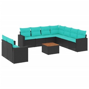 vidaXL 10 Piece Patio Sofa Set with Cushions Black Poly Rattan - Black and Blue - 1 of 4