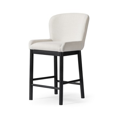 HomeRoots 26" White and Black Fabric and Solid Wood Counter Height Bar Chair