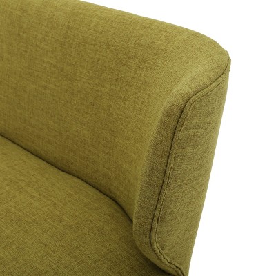 Green Cotton Blend Armless Settee with Wood Legs
