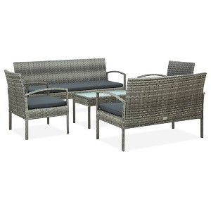 vidaXL 5 Piece Patio Lounge Set with Cushions Poly Rattan Gray - 1 of 4