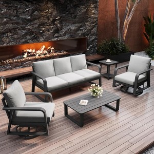 SUGOLD 5-Piece Aluminum Patio Conversation Set with Coffee Table and Swivel Chair - 1 of 4