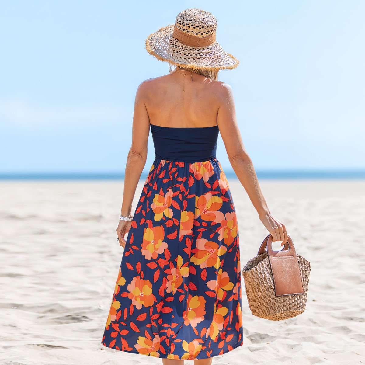 Женские платья Cupshe Women's Vibrant Floral Strapless A-line Maxi Beach Dress-L-Blue — фото 3