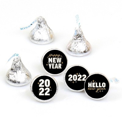 Big Dot of Happiness Hello New Year - 2022 NYE Party Round Candy Sticker Favors - Labels Fit Chocolate Candy (1 sheet of 108)