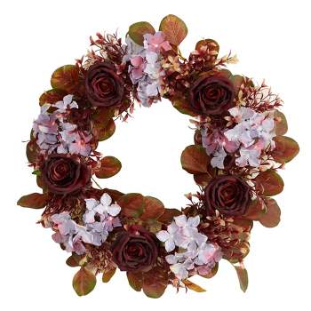 Nearly Natural 22” Fall Hydrangea and Rose Autumn Artificial Wreath