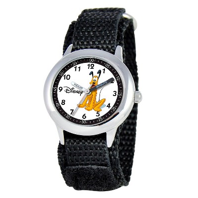 Boys' Disney Pluto Stainless Steel Time Teacher Watch - Black