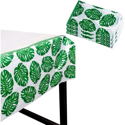 Blue Panda 3-Pack Tropical Palm Leaves Plastic Disposable Dining Table Cover Tablecloth, 54 x 108 Inches Long