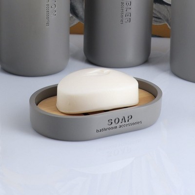 Evideco French Home Goods Chic Polyresin Soap Dish with Draining Bamboo Insert