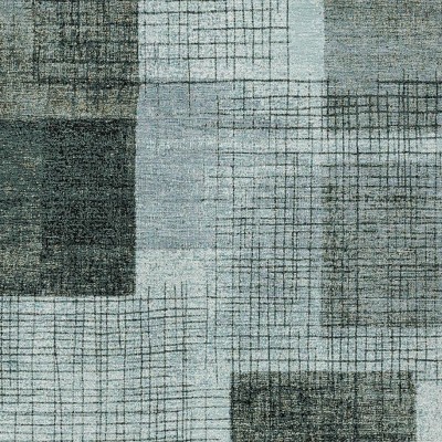 Teal Blue And Gray Geometric Washable Indoor Outdoor Area Rug