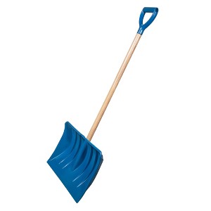 FARM-TUFF Durable Snow Shovel with Ash Hardwood Handle and Large Non Stick Plastic Blade, Blue, 18in - 1 of 4