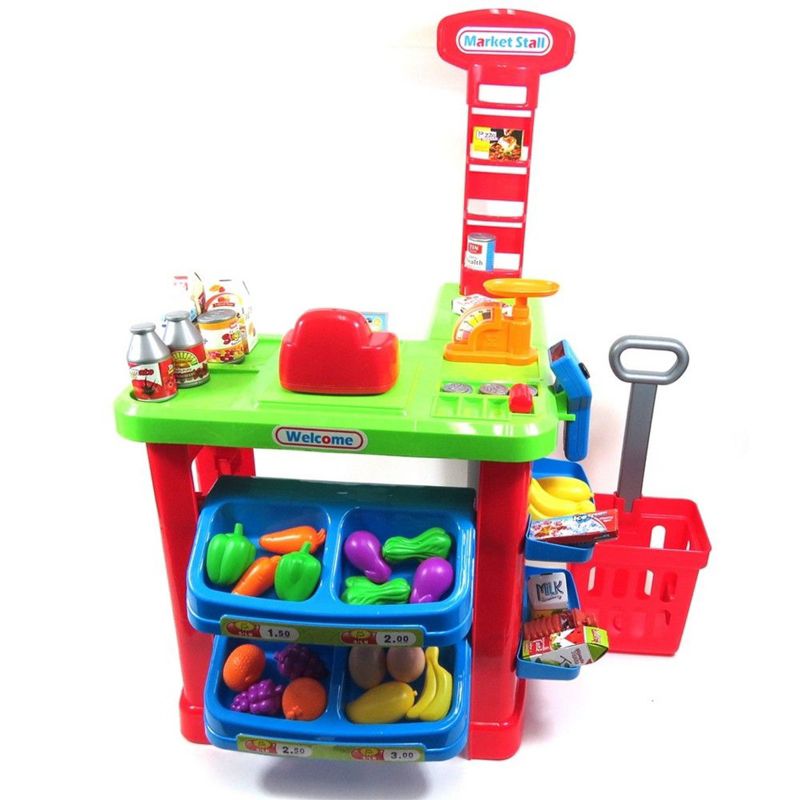 Insten Supermarket & Cash Register Playset, STEM Educational Toys with Mic, Coins, Groceries & Credit Card for Kids, 25x18x7 in, 2 of 4