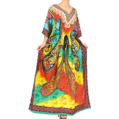 HAPPY BAY Women's House Daily Routine Evening Wear Loungewear Maxi Kaftan Long Slit Dress Caftan Dresses for Women One Size Multicolored, Paisley