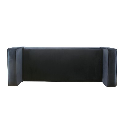 Mid-Century Dark Navy Velvet Storage Bench with Bolster Pillows