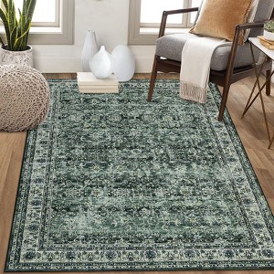 Boho Vintage Floral Printed Area Rug Machine Washable Ultra Thin Non Shedding Non Slip Foldable Stain Resistant Throw Rug - 1 of 4