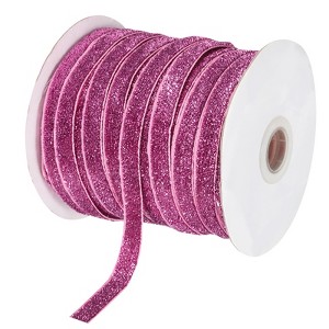 Unique Bargains Single Face Metallic Glitter Velvet Ribbon for DIY Crafts Gift Wrapping - 1 of 3