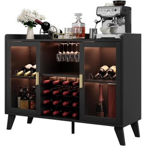 Home Wine Bar Cabinet with Freestanding Cabinet Coffee Bar Kitchen Food Pantry with Storage, Shelves & Microwave Stand - 1 of 4