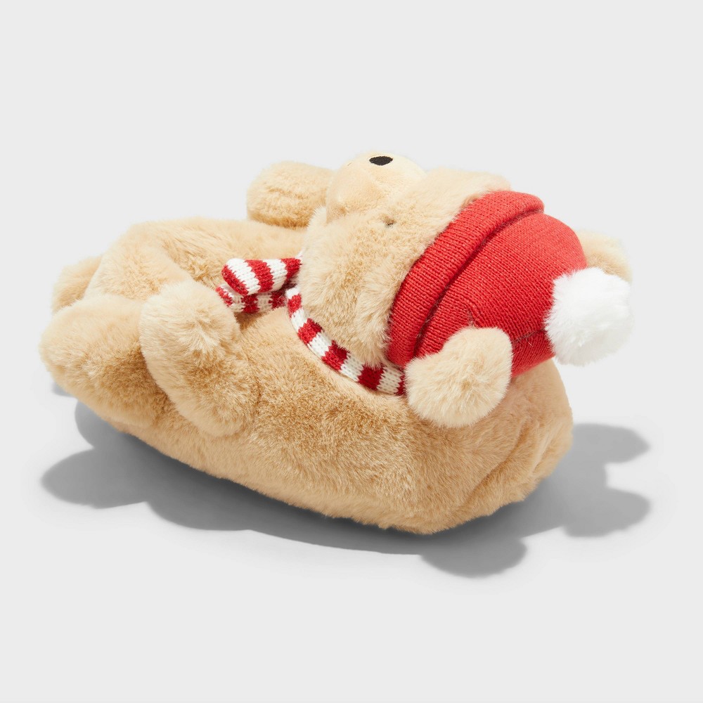 Kids' Holiday Teddy Bear Character Slippers - Wondershop™ Beige 6-7