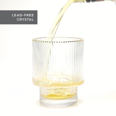Gold Rimmed Rippled Crystal Lowball Tumblers Set of 2