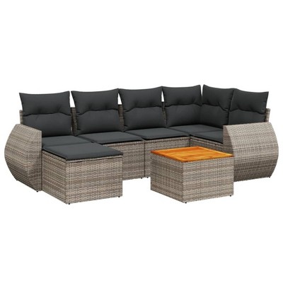 vidaXL Patio Sofa Set with Cushions Outdoor Furniture 7 Piece Poly Rattan - Gray