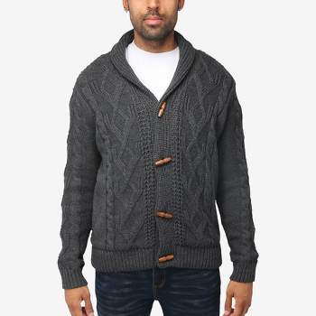 X RAY Men's Faux Shearling Shawl Collar Cable Knit Cardigan Sweater