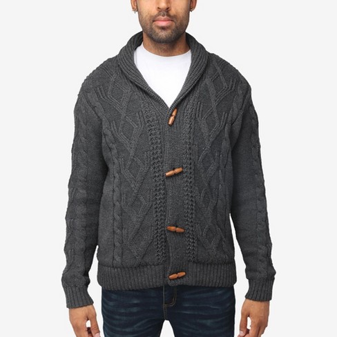 X Ray Men's Faux Shearling Shawl Collar Cable Knit Cardigan Sweater In ...
