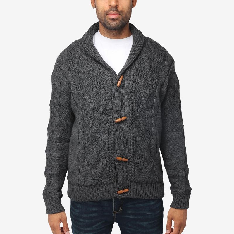 X RAY Men's Faux Shearling Shawl Collar Cable Knit Cardigan Sweater, 1 of 7
