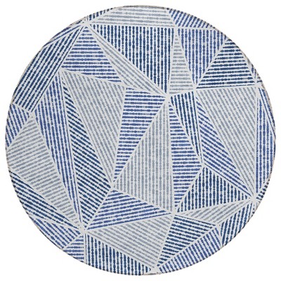 Navy Blue And Denim Blue Geometric Washable Indoor Outdoor Area Rug
