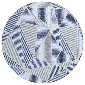 Navy Blue And Denim Blue Geometric Washable Indoor Outdoor Area Rug - 1 of 4
