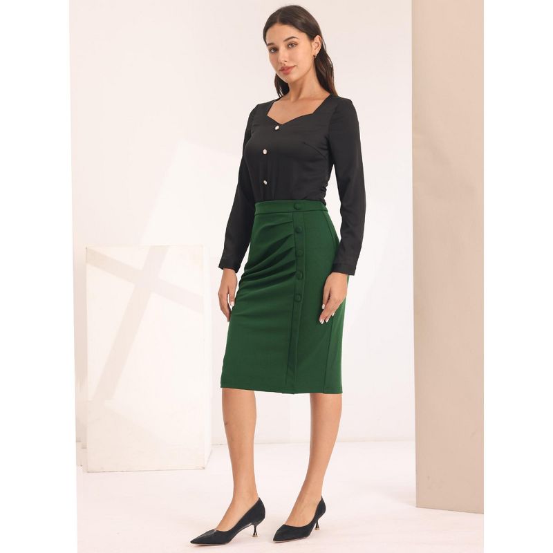 Hobemty Women's Wear to Work Elastic High Waist Ruched Bodycon Midi Skirts, 4 of 6