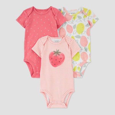 Carter's Just One You® Baby Girls' 3pk Fruit Gingham Bodysuit - Yellow/Pink Newborn